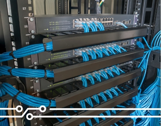 server racks with many lines connected